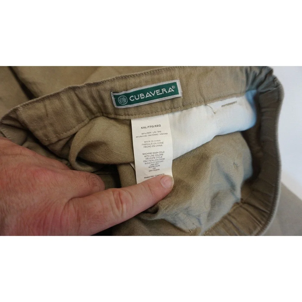 Cubavera Tan Linen Blend‎ Flat Front Drawstring Pants XXL x 27 Vacation